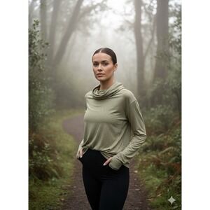 Athleta Uptempo Hoodie Sweatshirt Heathered Olive Green Gorpcore Athleisure Sz M